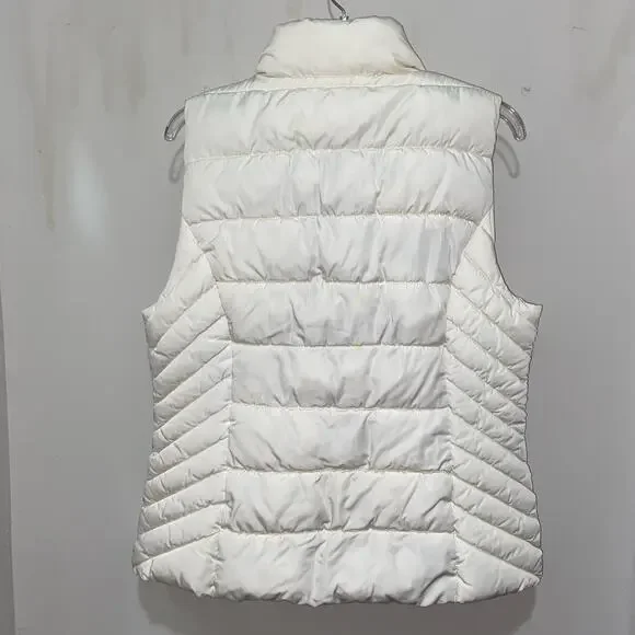 TOMMY HILFIGER White Puffer Vest Womens Size Large Zip Front Pockets High Collar - Picture 4 of 6